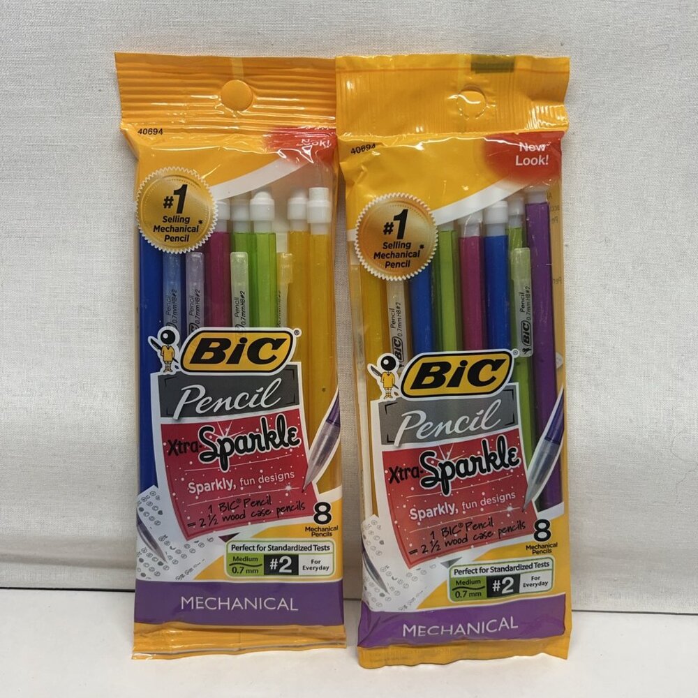 (2) BIC Mechanical Pencils Xtra Sparkle , Medium Point (0.7mm), 8 Count New